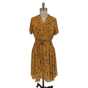 00695 Nanette Lepore Pleated Floral Shirtdress Yellow size12 bohemian preppy